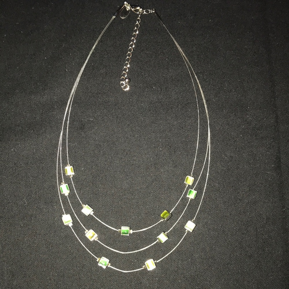 Lia Sophia Square Green Bead Silver Necklace
